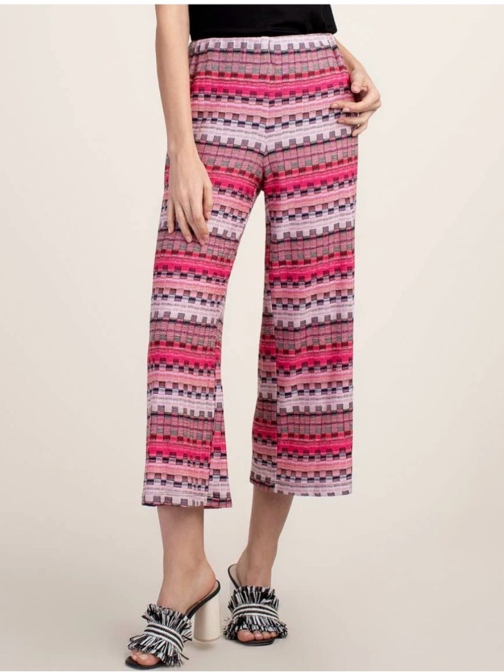 Trina Turk Bubble Gum Geo Makon Wide Leg Crop Pants Resort Vacation Size XS